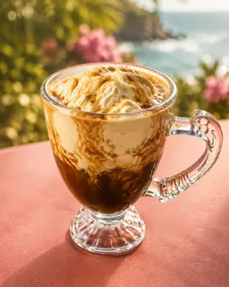 Affogato com sorvete e espresso servido em taça de vidro